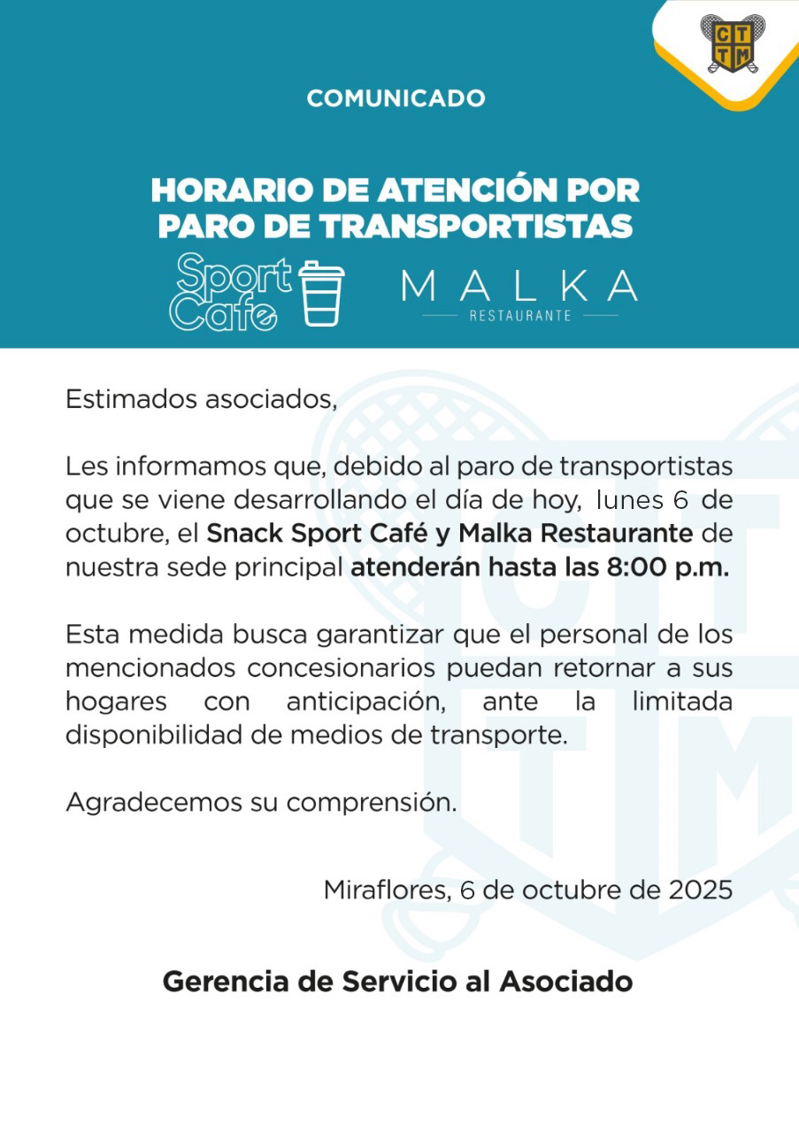 📣COMUNICADO: HORARIO DE ATENCIÓN POR PARO DE TRANSPORTISTAS - SNACK SPORT CAFÉ Y MALKA RESTAURANTE