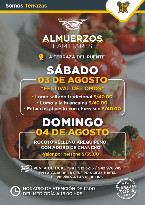 ALMUERZOS FAMILIARES - SÁBADO 03 Y DOMINGO 04 DE AGOSTO
